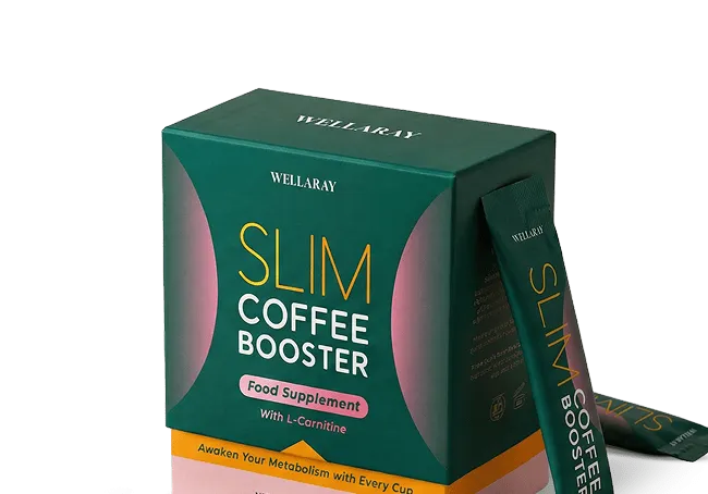 Slim Coffee Booster sachet with a cup of coffee